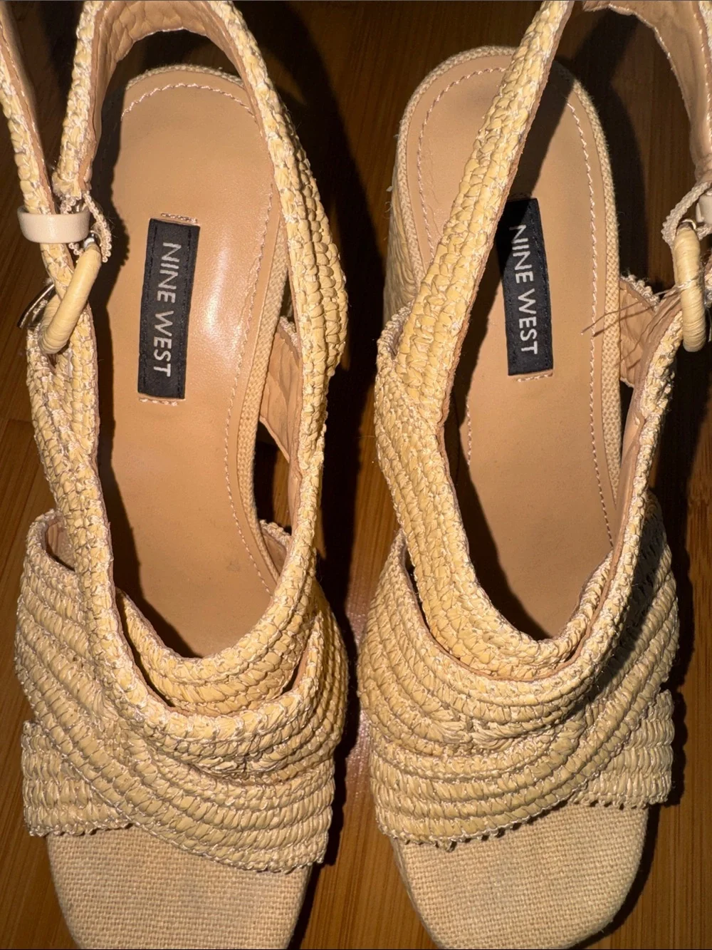 Nine West Natural Woven Platform Slingback Heels